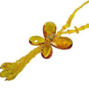 Large Yellow Glass Bead Butterfly Necklace 29” Long Statement Tassel Pendant New